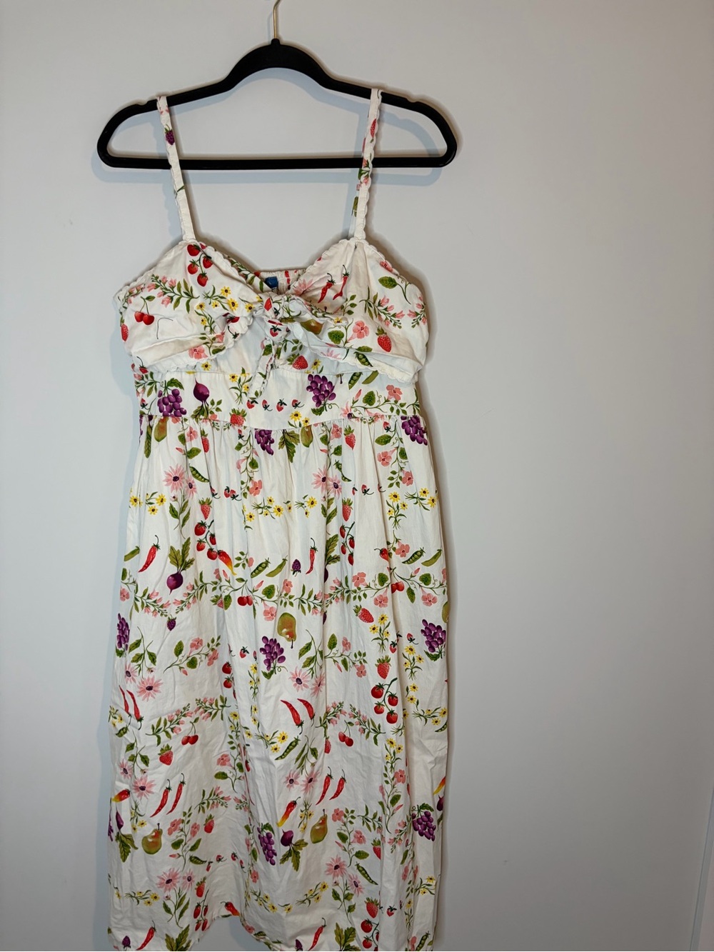 Old Navy White Midi Vacation Dress with Colorful Floral & Fruit Print Size L